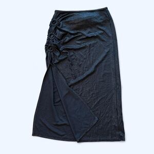 Urban Outfitters black metallic midi skirt with cutout and side slit